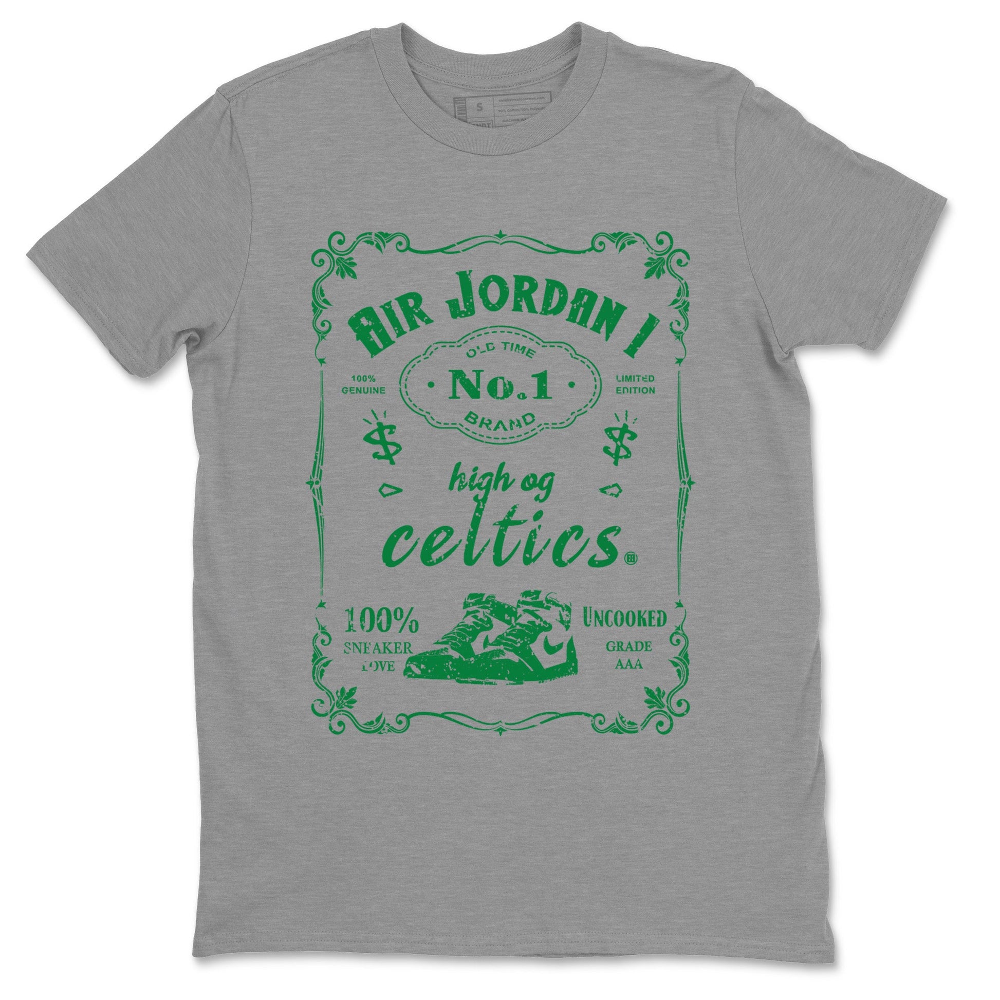 Air Jordan 1 Celtics Sneaker Match Tees Sneaker Label Sneaker Tees Air Jordan 1 Retro Celtics Sneaker Release Tees Unisex Shirts Heather Grey 2