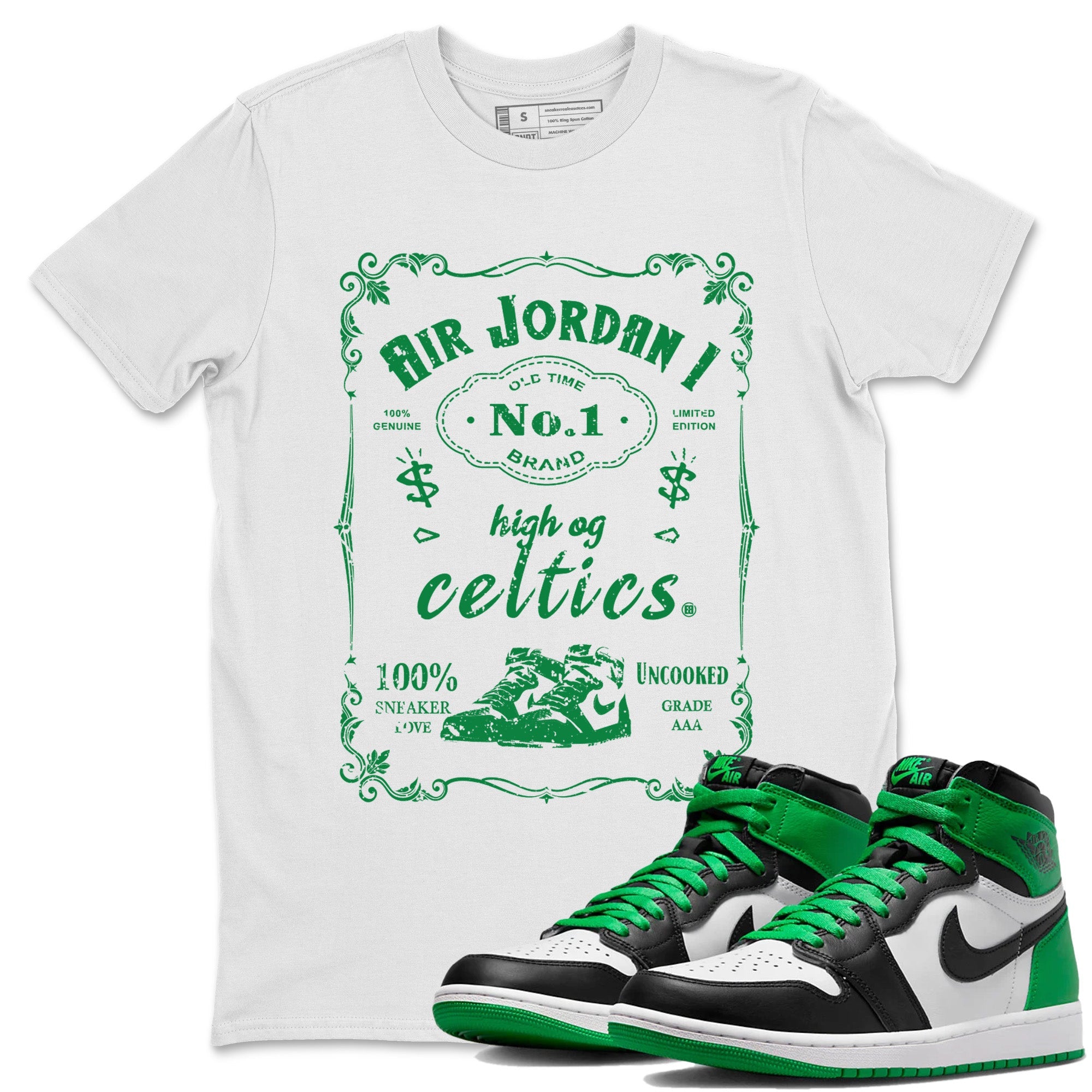 Air Jordan 1 Celtics Sneaker Match Tees Sneaker Label Sneaker Tees Air Jordan 1 Retro Celtics Sneaker Release Tees Unisex Shirts White 1