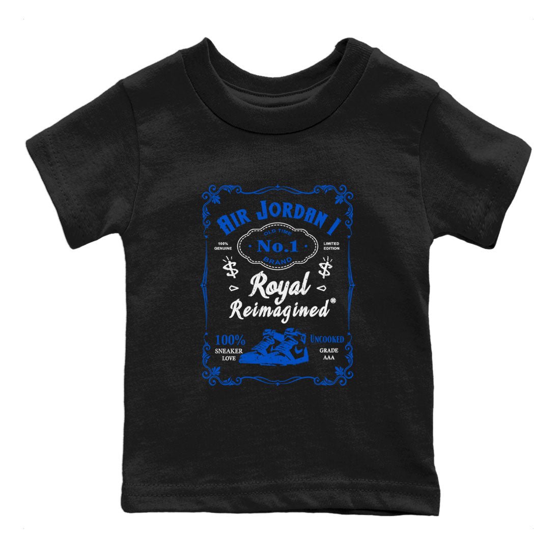 Jordan 1 High OG Royal Reimagined shirt to match jordans Sneaker Label sneaker tees Air Jordan 1 Royal Reimagined SNRT Sneaker Tees Baby Toddler Black 2 T-Shirt