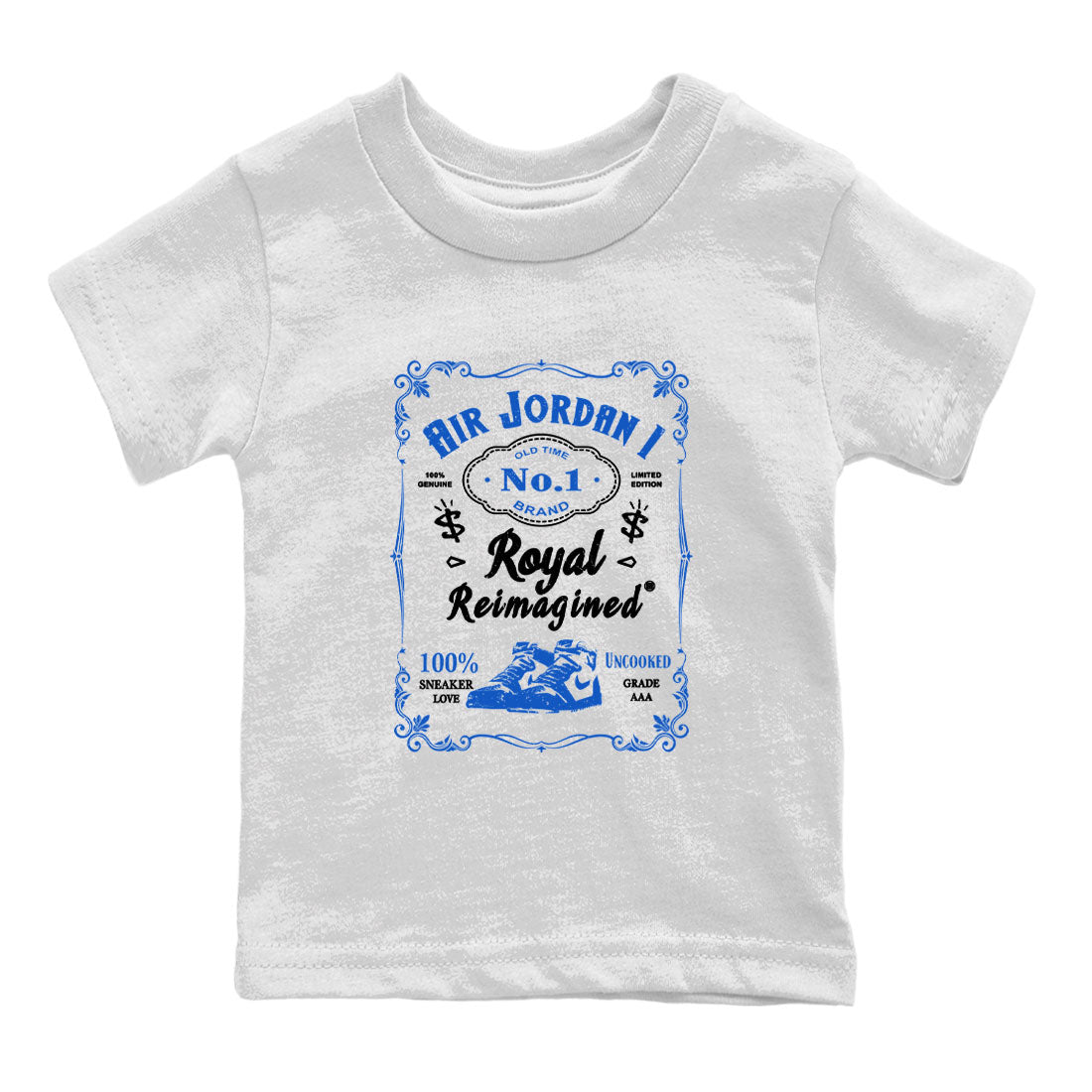 Jordan 1 High OG Royal Reimagined shirt to match jordans Sneaker Label sneaker tees Air Jordan 1 Royal Reimagined SNRT Sneaker Tees Baby Toddler White 2 T-Shirt