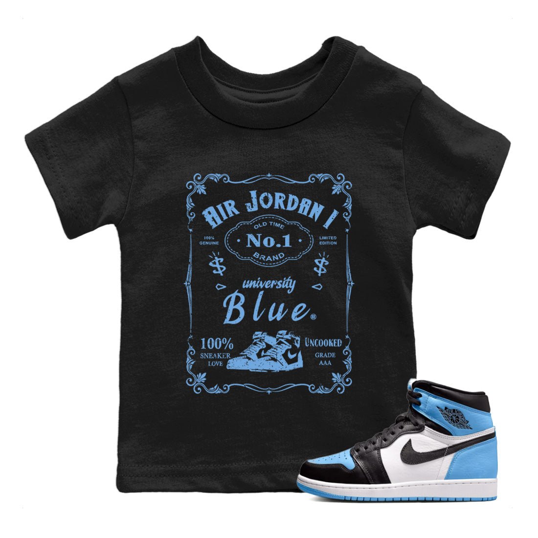 Air Jordan 1 Retro High OG UNC Toe Shirt to match Jordans Sneaker Label Sneaker Tees Air Jordan 1 High OG UNC Toe SNRT Sneaker Release Tees Kids and Baby Tees Black 1