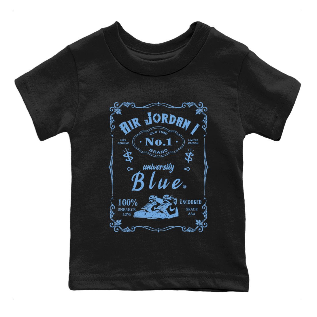 Air Jordan 1 UNC Toe Sneaker Label Baby and Kids Sneaker Tees Air Jordan 1 High OG UNC Toe Kids Sneaker Tees Washing and Care Tip