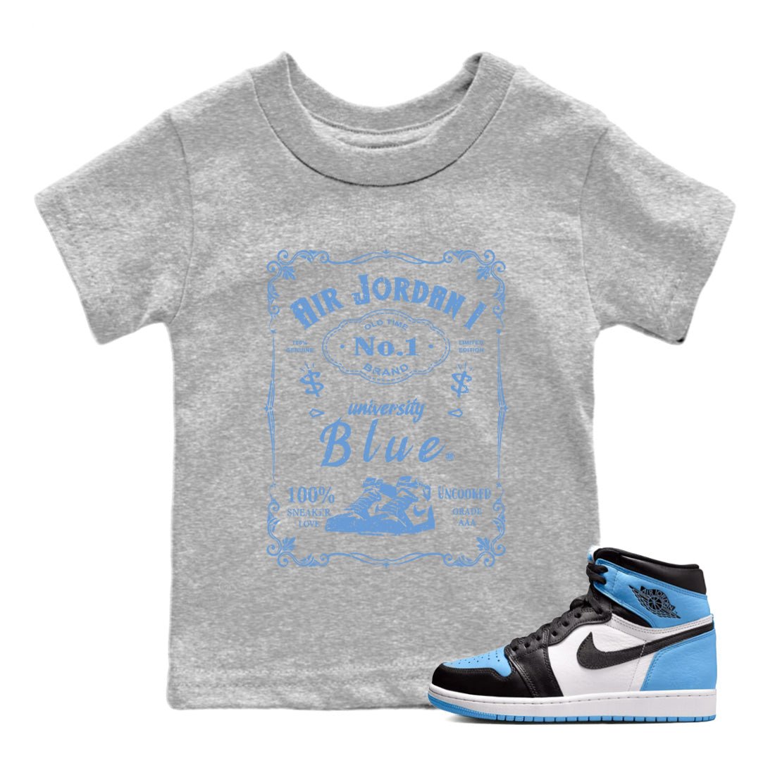 Air Jordan 1 UNC Toe Sneaker Label Baby and Kids Sneaker Tees Air Jordan 1 High OG UNC Toe Kids Sneaker Tees Size Chart