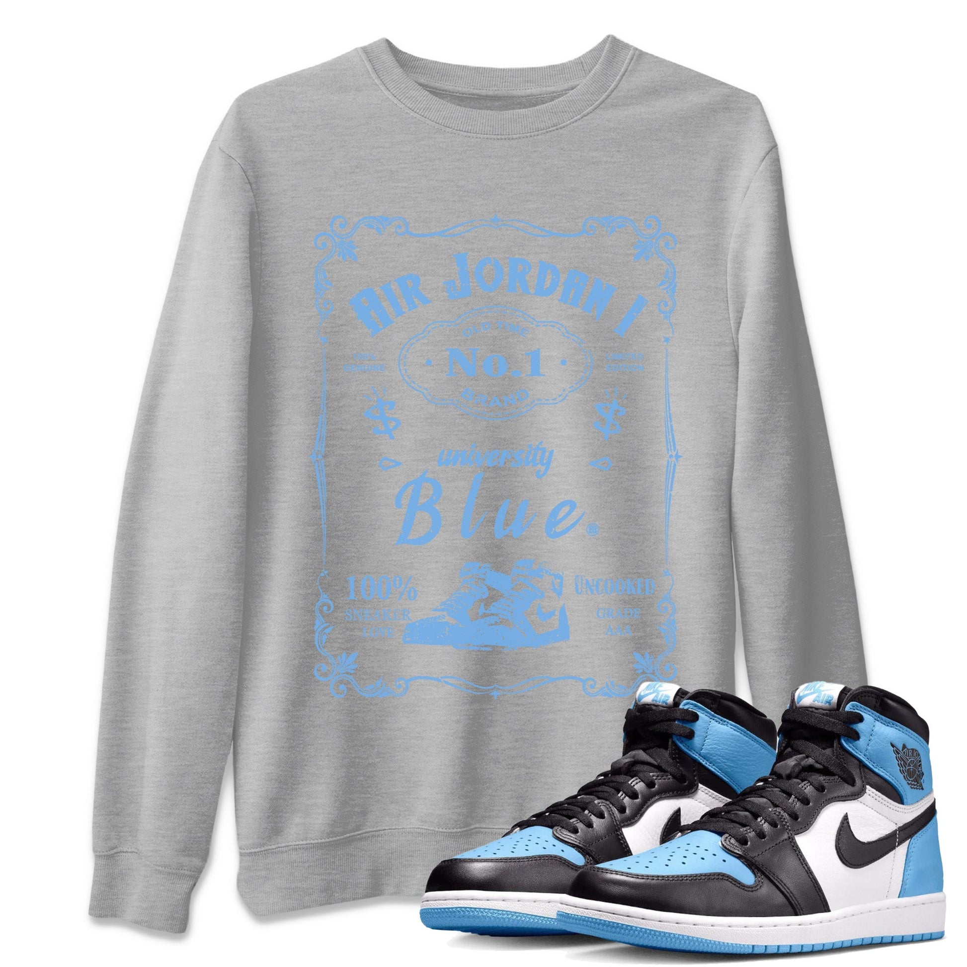 Air Jordan 1 Retro High OG UNC Toe Shirt to match Jordans Sneaker Label Sneaker Tees Air Jordan 1 High OG UNC Toe SNRT Sneaker Release Tees Crew Neck T-Shirts Heather Grey 1