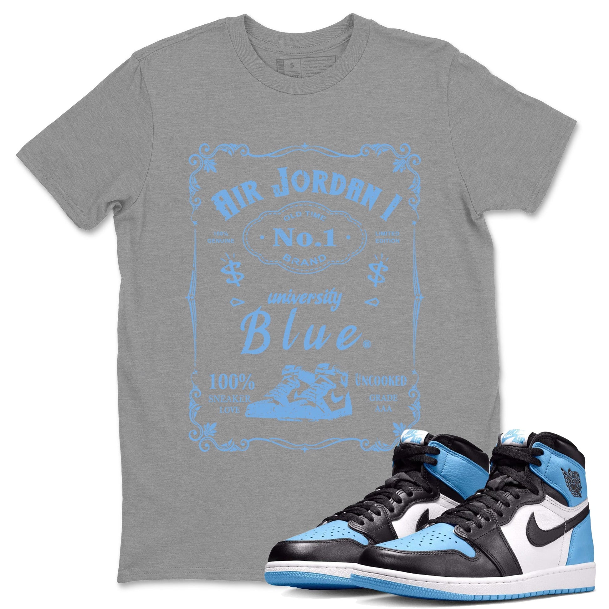 Air Jordan 1 UNC Toe Sneaker Label Crew Neck Sneaker Tees Air Jordan 1 High OG UNC Toe Sneaker T-Shirts Size Chart