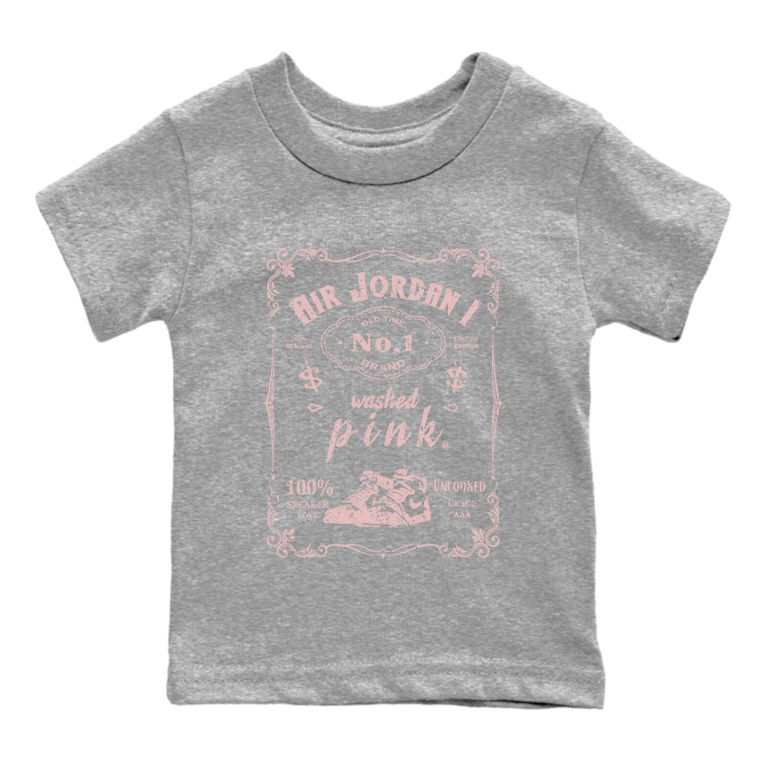 Air Jordan 1 Washed Pink Sneaker Match Tees Sneaker Label Sneaker Tees Air Jordan 1 High OG WMNS Washed Pink Sneaker Release Tees Kids Shirts Heather Grey 2