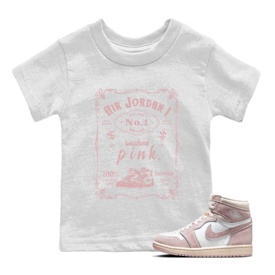 Air Jordan 1 Washed Pink Sneaker Match Tees Sneaker Label Sneaker Tees Air Jordan 1 High OG WMNS Washed Pink Sneaker Release Tees Kids Shirts White 1