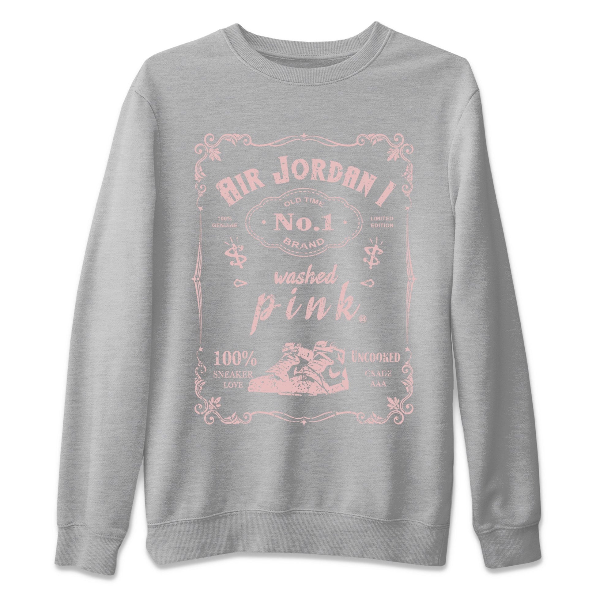 Air Jordan 1 Washed Pink Sneaker Match Tees Sneaker Label Sneaker Tees Air Jordan 1 High OG WMNS Washed Pink Sneaker Release Tees Unisex Shirts Heather Grey 2