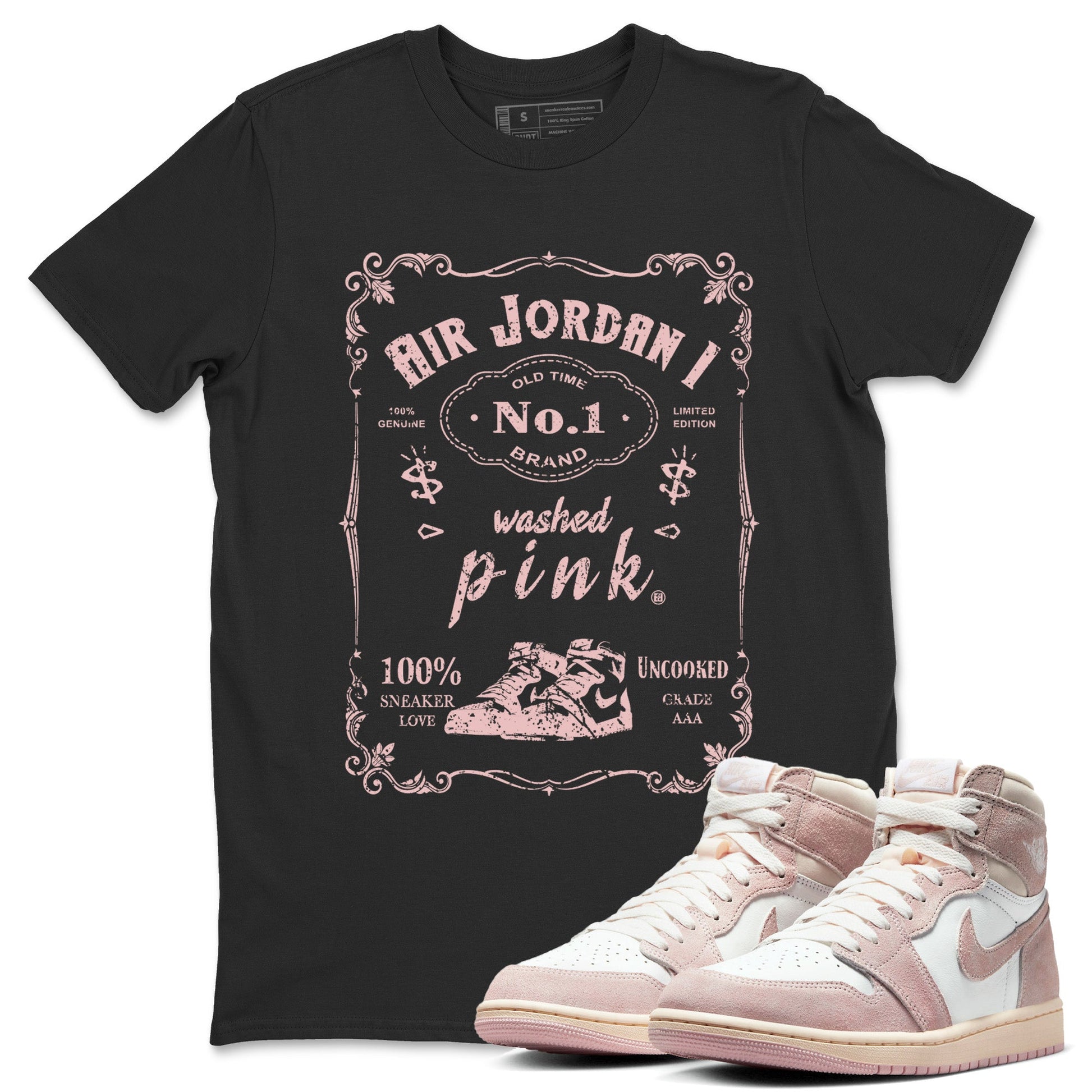 Air Jordan 1 Washed Pink Sneaker Match Tees Sneaker Label Sneaker Tees Air Jordan 1 High OG WMNS Washed Pink Sneaker Release Tees Unisex Shirts Black 1