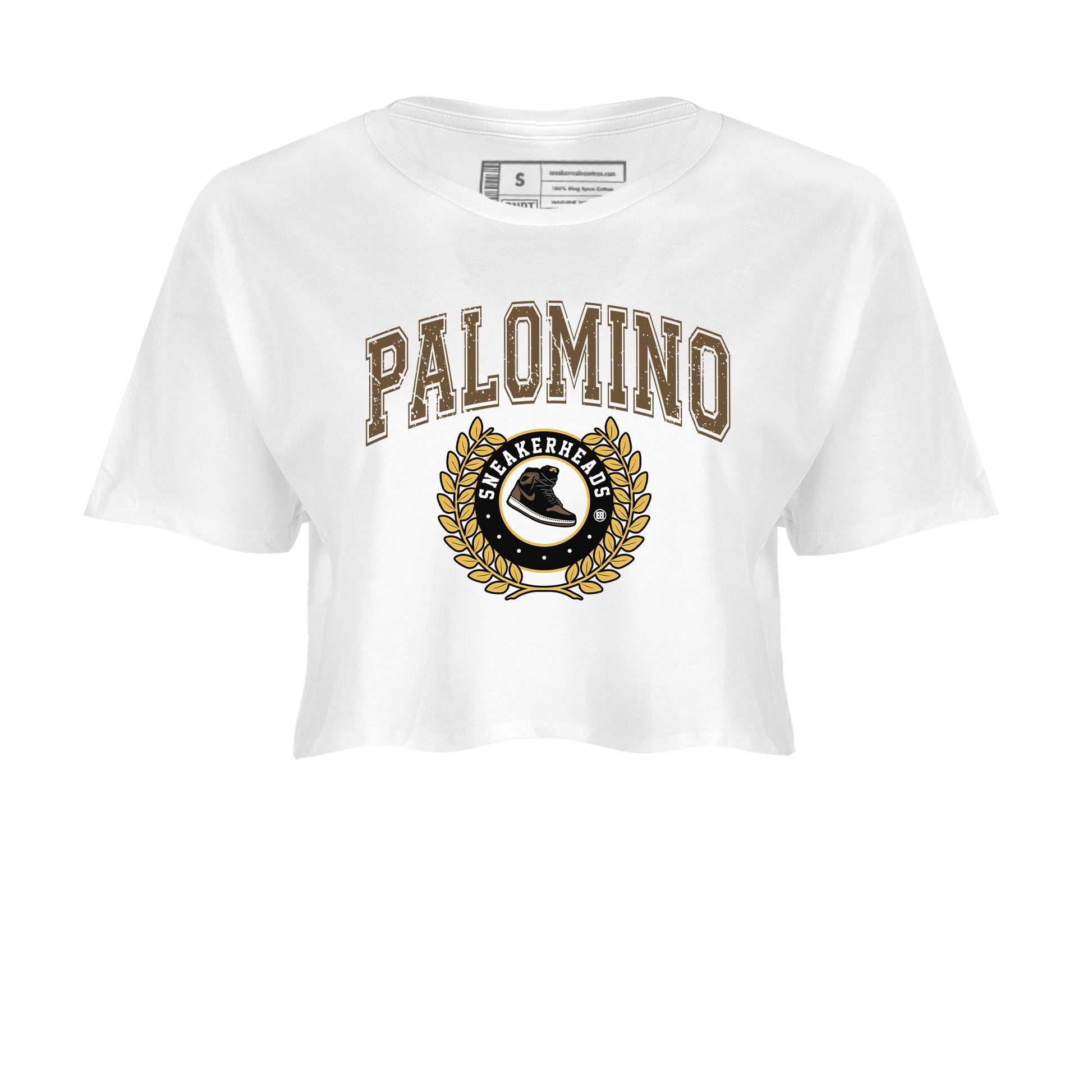 Air Jordan 1 Palomino shirt to match jordans Sneaker Letter sneaker tees Crew Neck Jordan 1 Retro High OG Palomino SNRT Sneaker Release Tees White 2 Crop T-Shirt