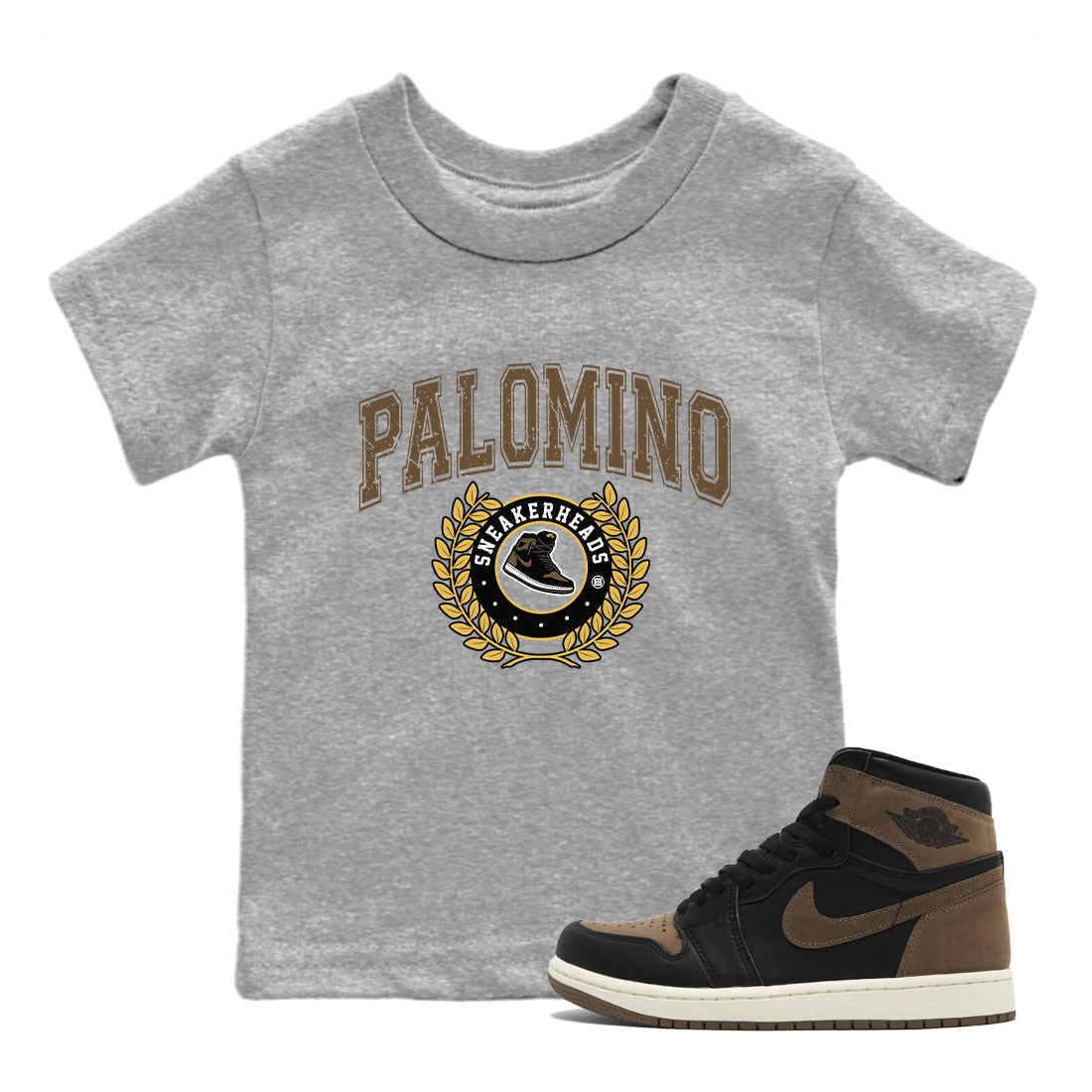 Air Jordan 1 Palomino shirt to match jordans Sneaker Letter sneaker tees Crew Neck Jordan 1 Retro High OG Palomino SNRT Sneaker Release Tees Baby Toddler Heather Grey 1 T-Shirt
