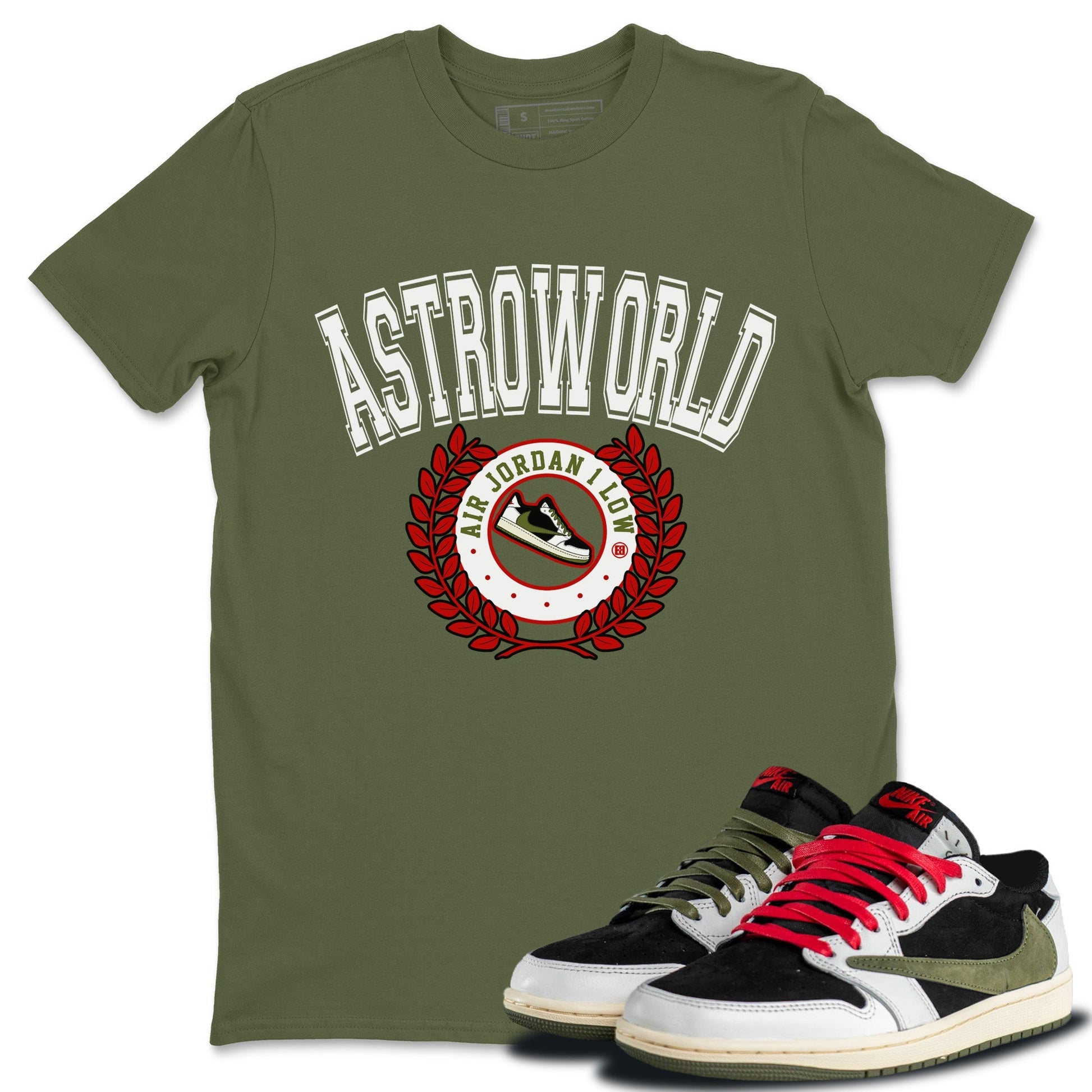 Jordan 1 Travis Scott Olive Sneaker Match Tees Sneaker Letter Sneaker Tees Jordan 1 Travis Scott Olive Sneaker Release Tees Unisex Shirts
