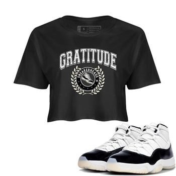 Air Jordan 11 Retro Gratitude shirt to match jordans Sneaker Letter sneaker match tees Air Jordan 11 Gratitude SNRT Sneaker Release Tees Black 1 Crop T-Shirt
