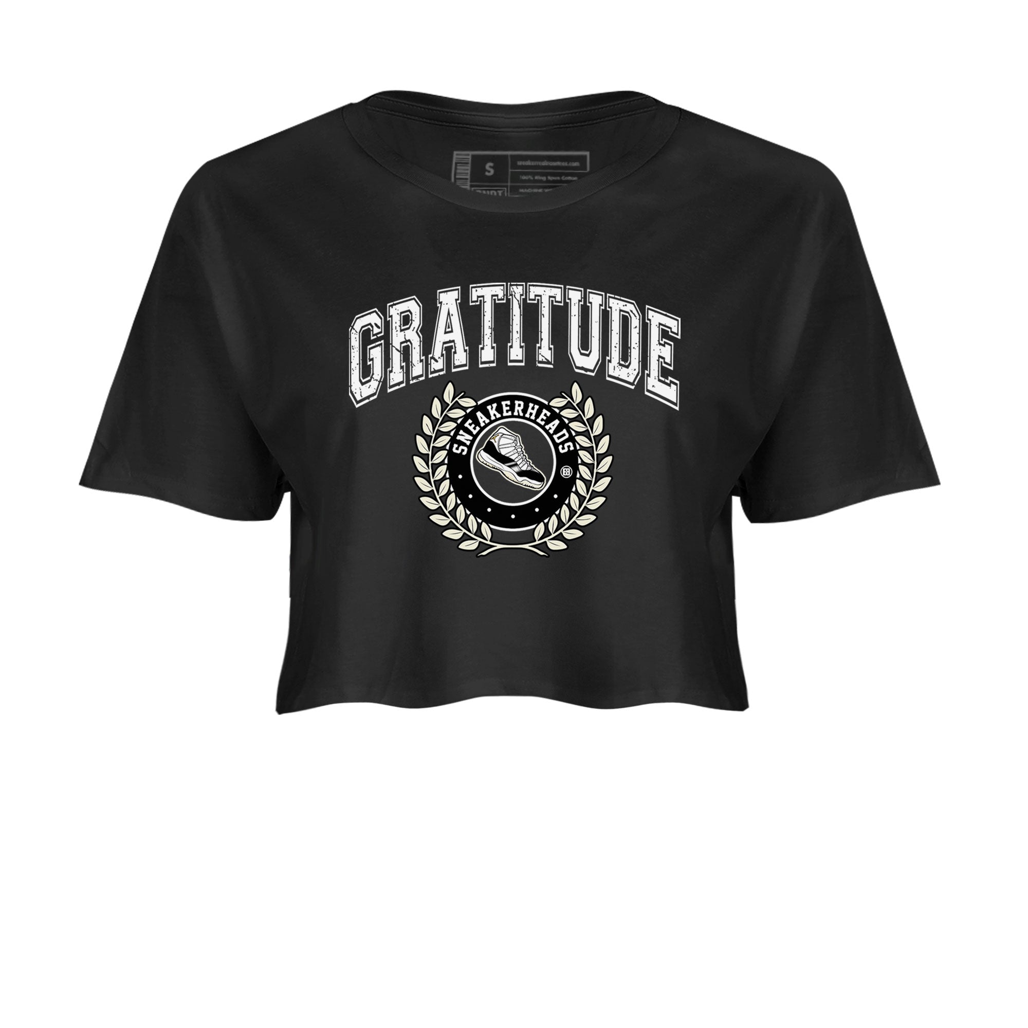 Air Jordan 11 Retro Gratitude shirt to match jordans Sneaker Letter sneaker match tees Air Jordan 11 Gratitude SNRT Sneaker Release Tees Black 2 Crop T-Shirt