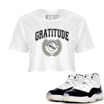 Air Jordan 11 Retro Gratitude shirt to match jordans Sneaker Letter sneaker match tees Air Jordan 11 Gratitude SNRT Sneaker Release Tees White 1 Crop T-Shirt