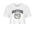 Air Jordan 11 Retro Gratitude shirt to match jordans Sneaker Letter sneaker match tees Air Jordan 11 Gratitude SNRT Sneaker Release Tees White 2 Crop T-Shirt