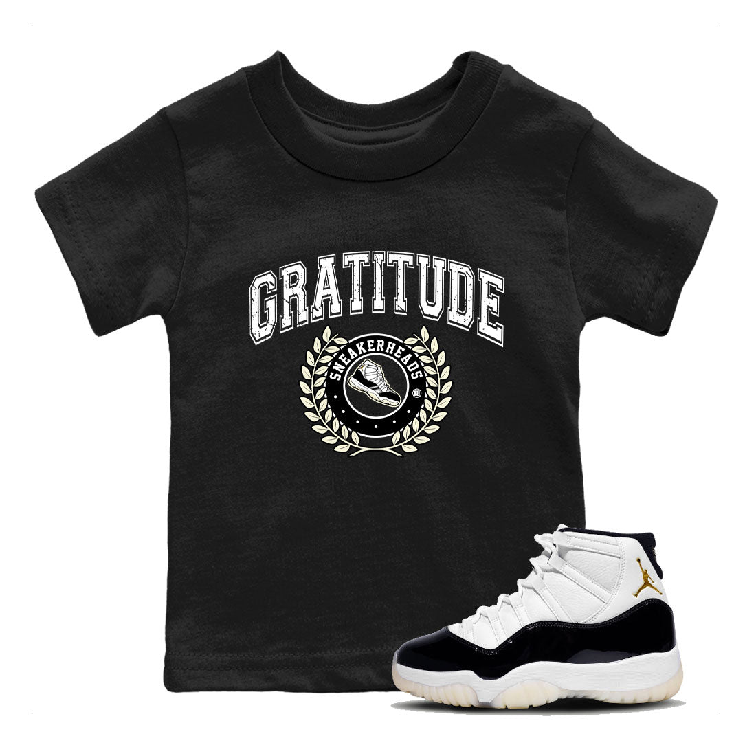 Air Jordan 11 Retro Gratitude shirt to match jordans Sneaker Letter sneaker match tees Air Jordan 11 Gratitude SNRT Sneaker Release Tees Baby Toddler Black 1 T-Shirt