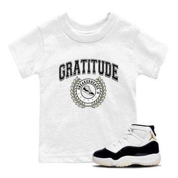 Air Jordan 11 Retro Gratitude shirt to match jordans Sneaker Letter sneaker match tees Air Jordan 11 Gratitude SNRT Sneaker Release Tees Baby Toddler White 1 T-Shirt