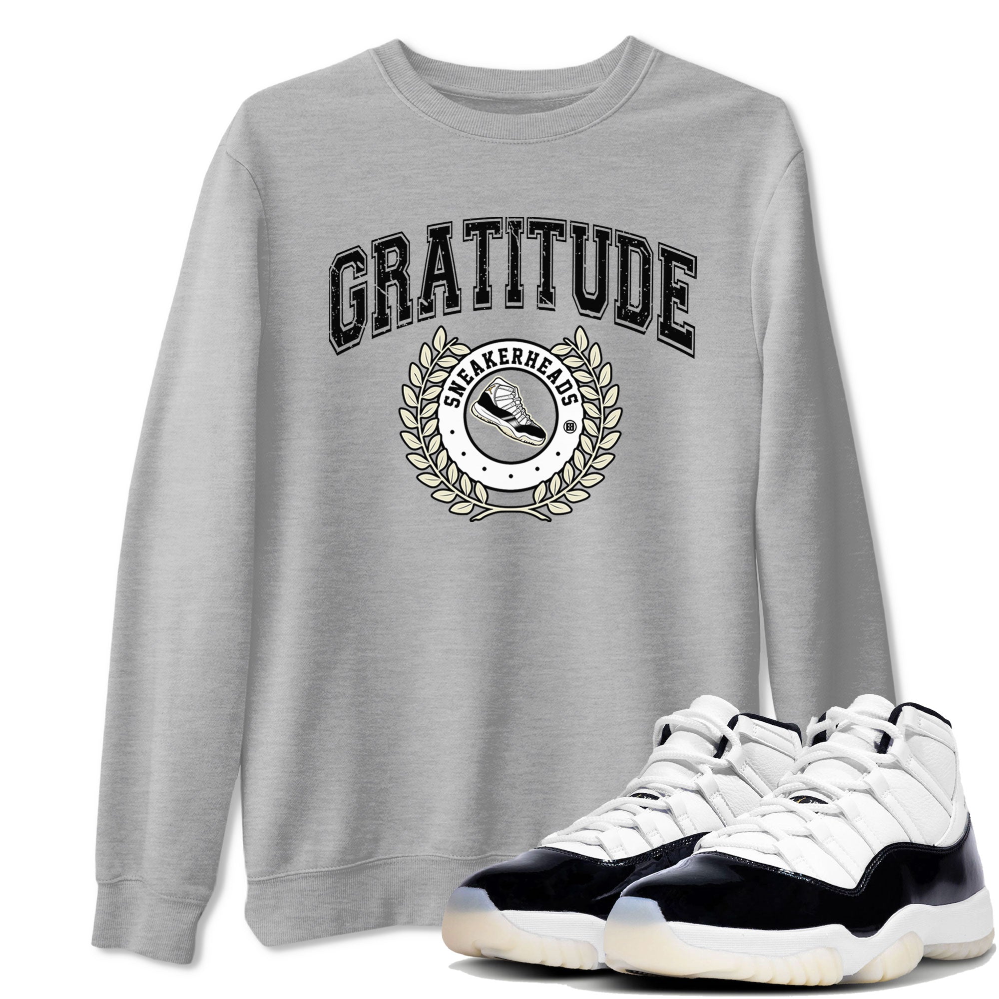 Air Jordan 11 Retro Gratitude shirt to match jordans Sneaker Letter sneaker match tees Air Jordan 11 Gratitude SNRT Sneaker Release Tees Unisex Heather Grey 1 T-Shirt