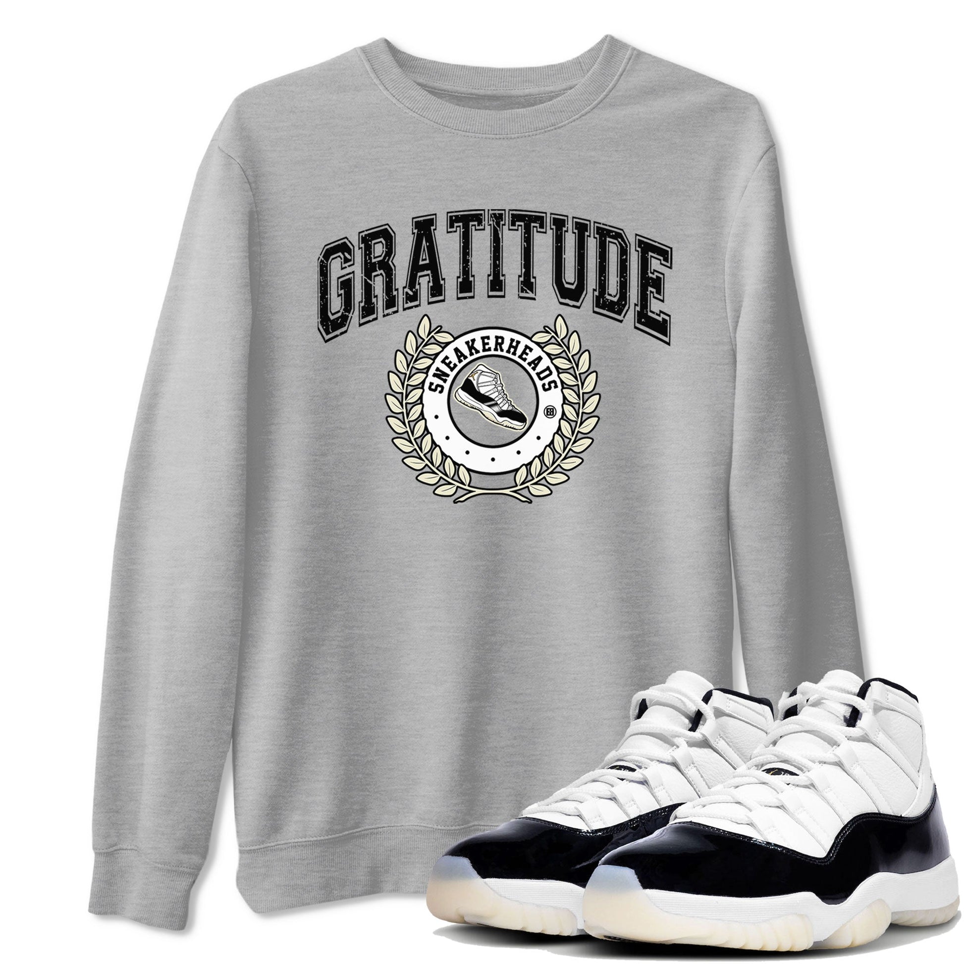 Air Jordan 11 Retro Gratitude shirt to match jordans Sneaker Letter sneaker match tees Air Jordan 11 Gratitude SNRT Sneaker Release Tees Unisex Heather Grey 1 T-Shirt