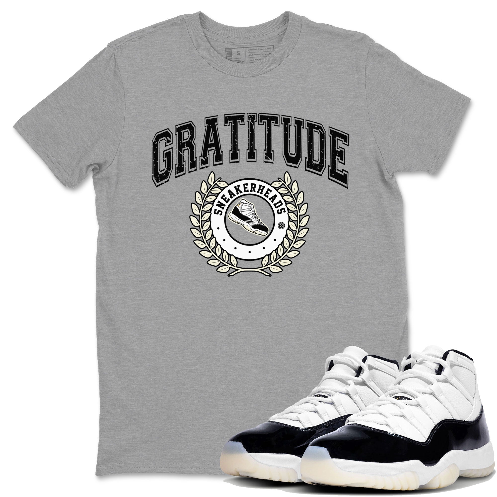 Air Jordan 11 Retro Gratitude shirt to match jordans Sneaker Letter sneaker match tees Air Jordan 11 Gratitude SNRT Sneaker Release Tees Unisex Heather Grey 1 T-Shirt