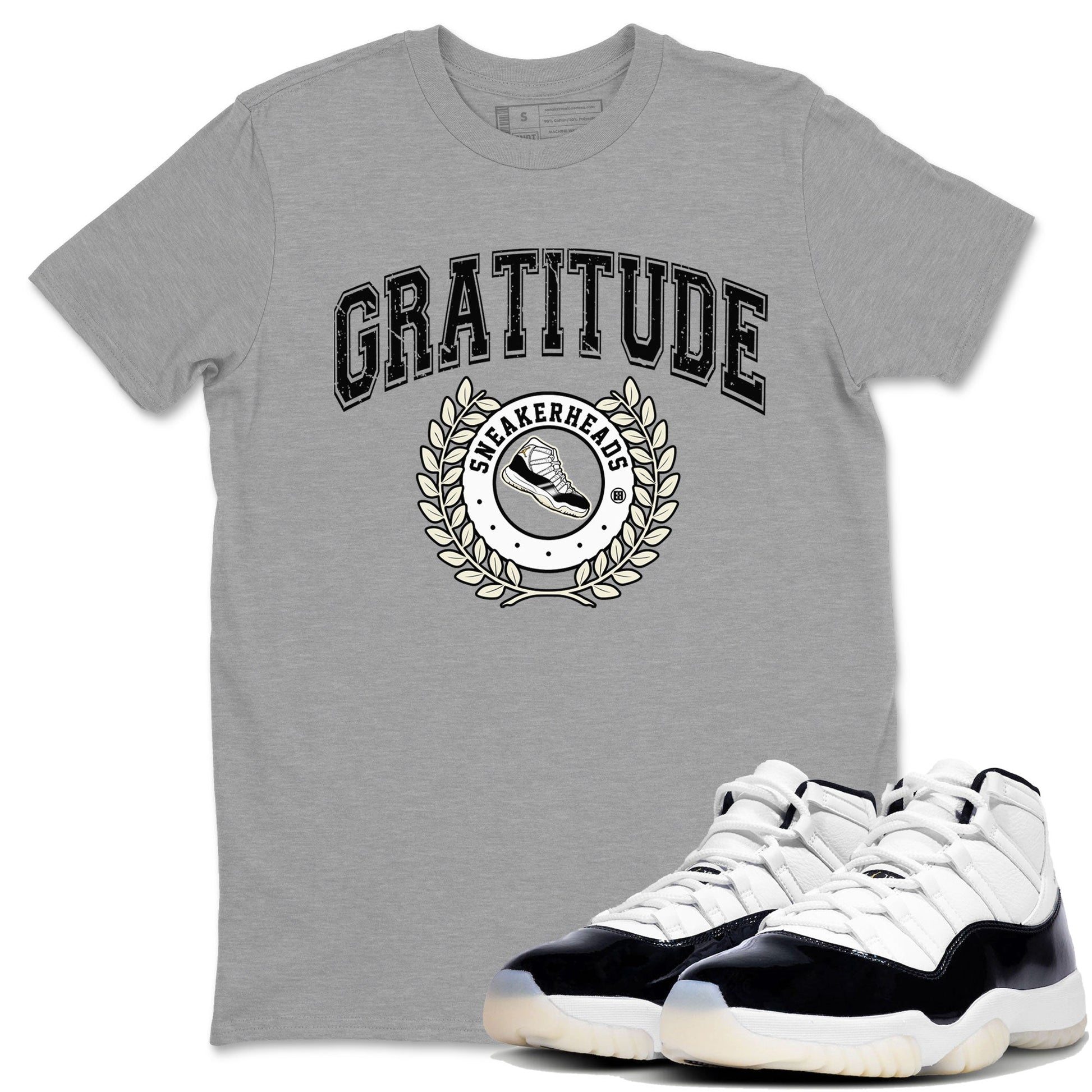 Air Jordan 11 Retro Gratitude shirt to match jordans Sneaker Letter sneaker match tees Air Jordan 11 Gratitude SNRT Sneaker Release Tees Unisex Heather Grey 1 T-Shirt