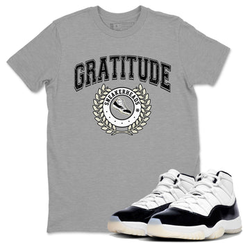Air Jordan 11 Retro Gratitude shirt to match jordans Sneaker Letter sneaker match tees Air Jordan 11 Gratitude SNRT Sneaker Release Tees Unisex Heather Grey 1 T-Shirt
