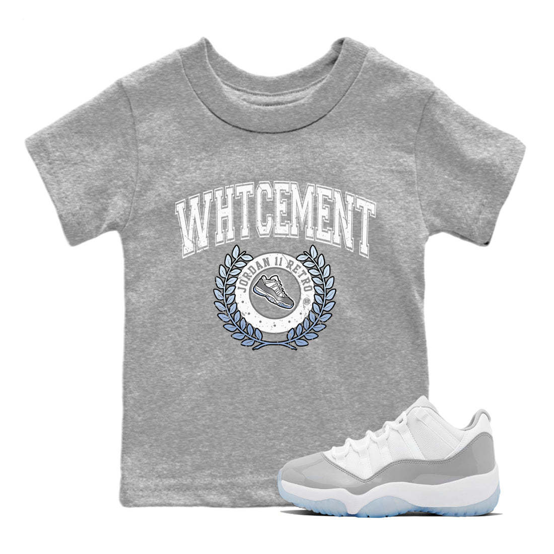 Air Jordan 11 White Cement Sneaker Match Tees Sneaker Letter Sneaker Tees Air Jordan 11 Cement Grey Sneaker Release Tees Kids Shirts Heather Grey 1