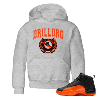 Air Jordan 12 Brilliant Orange Sneaker Match Tees Sneaker Letter Sneaker Tees Air Jordan 12 Orange Sneaker Release Tees Kids Shirts Heather Grey 1
