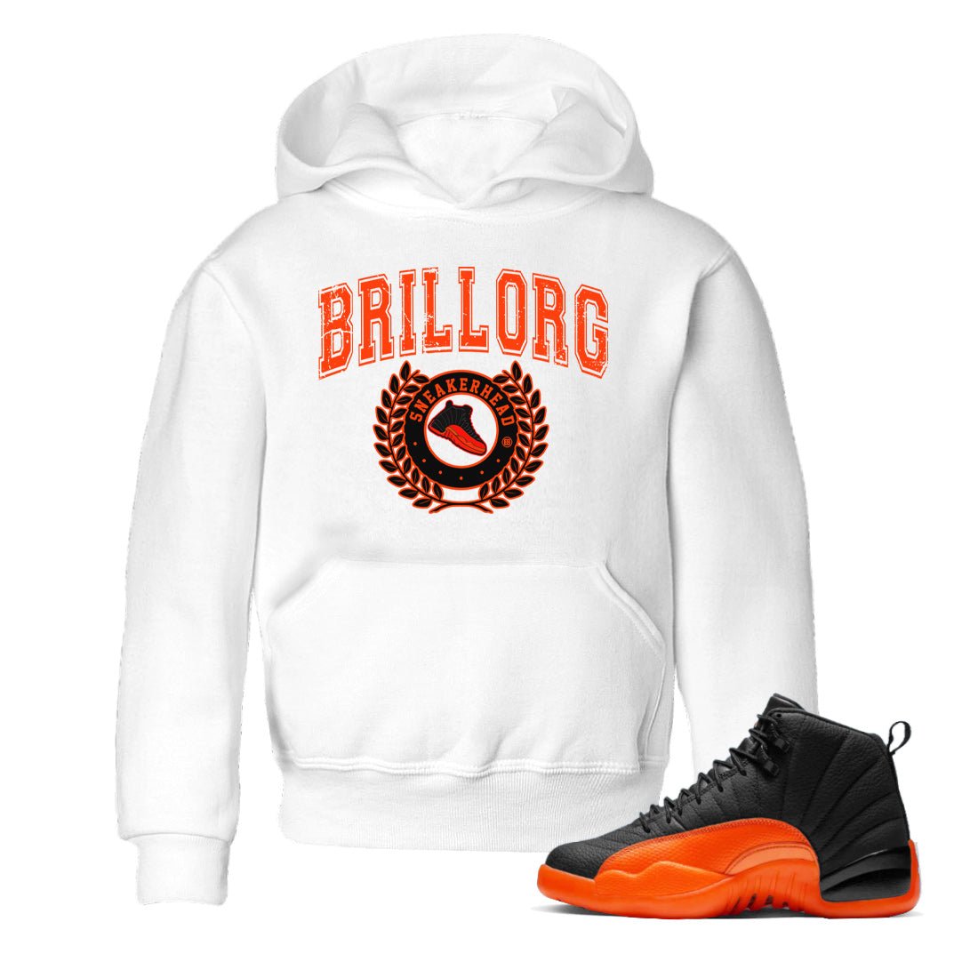 Air Jordan 12 Brilliant Orange Sneaker Match Tees Sneaker Letter Sneaker Tees Air Jordan 12 Orange Sneaker Release Tees Kids Shirts White 1