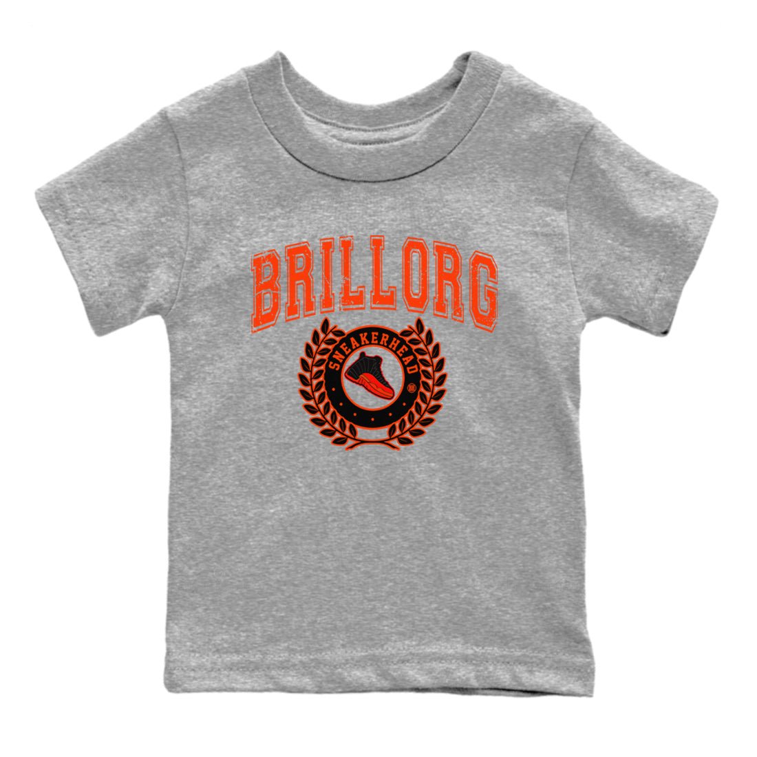Air Jordan 12 Brilliant Orange Sneaker Match Tees Sneaker Letter Sneaker Tees Air Jordan 12 Orange Sneaker Release Tees Kids Shirts Heather Grey 2
