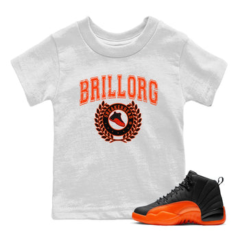 Air Jordan 12 Brilliant Orange Sneaker Match Tees Sneaker Letter Sneaker Tees Air Jordan 12 Orange Sneaker Release Tees Kids Shirts White 1