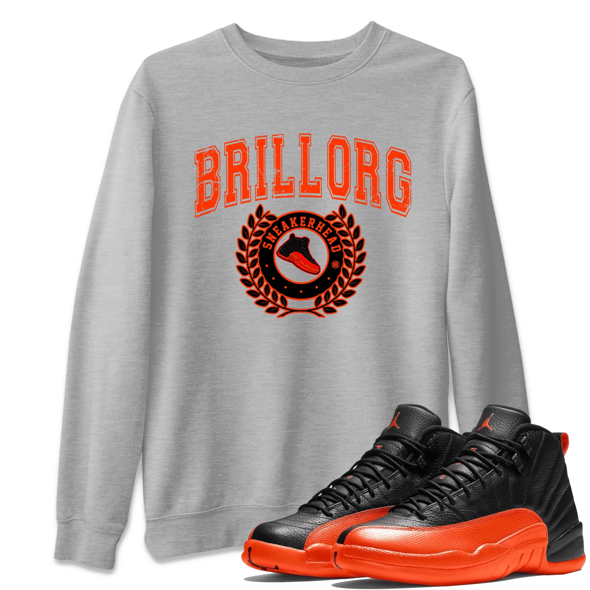 Air Jordan 12 Brilliant Orange Sneaker Match Tees Sneaker Letter Sneaker Tees Air Jordan 12 Orange Sneaker Release Tees Unisex Shirts Heather Grey 1