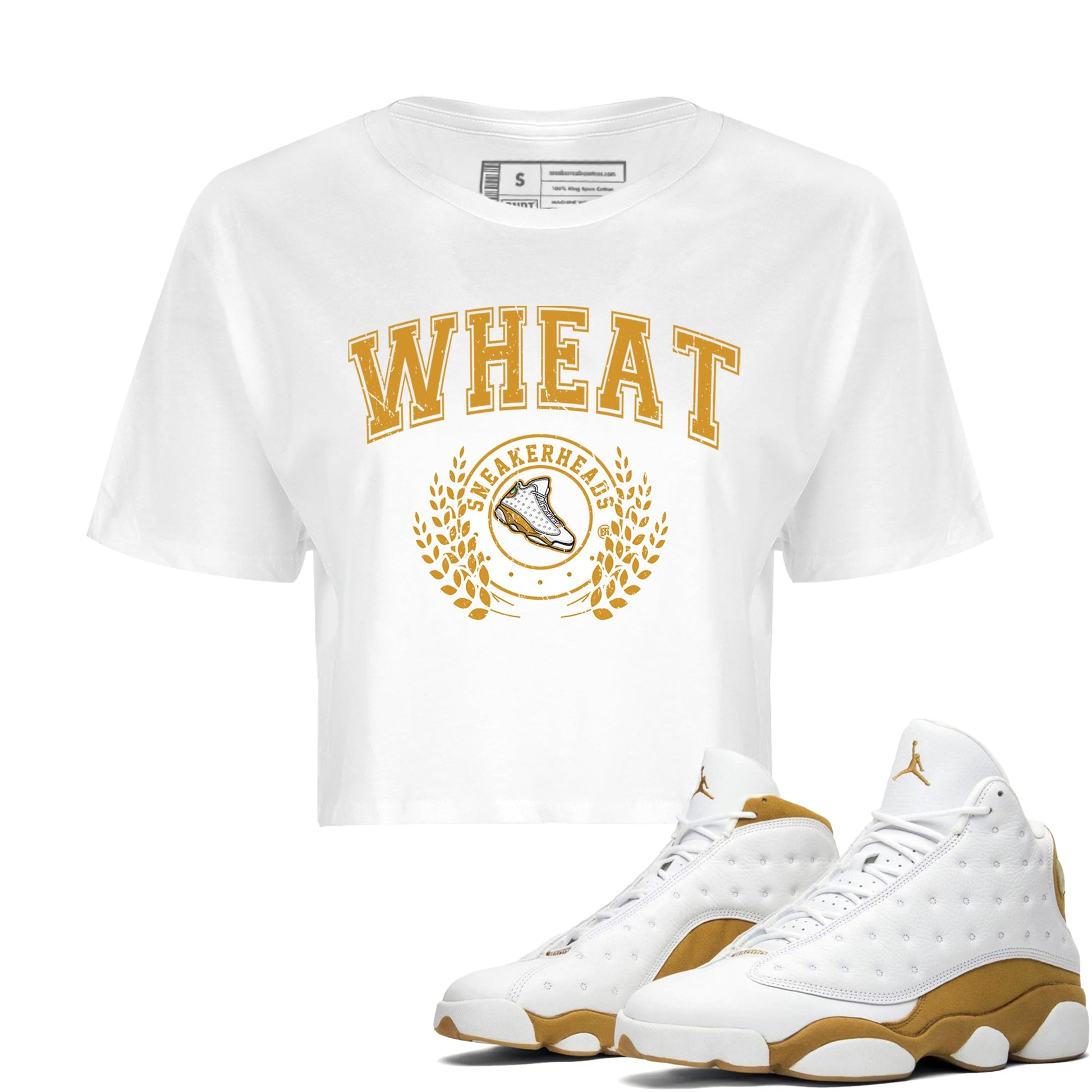 Jordan Retro 13 Wheat Sneaker Matching Tee Sneaker Letter Sneaker Tees Air Jordan 13 Wheat Sneaker Release Tees Women's Shirts White 1