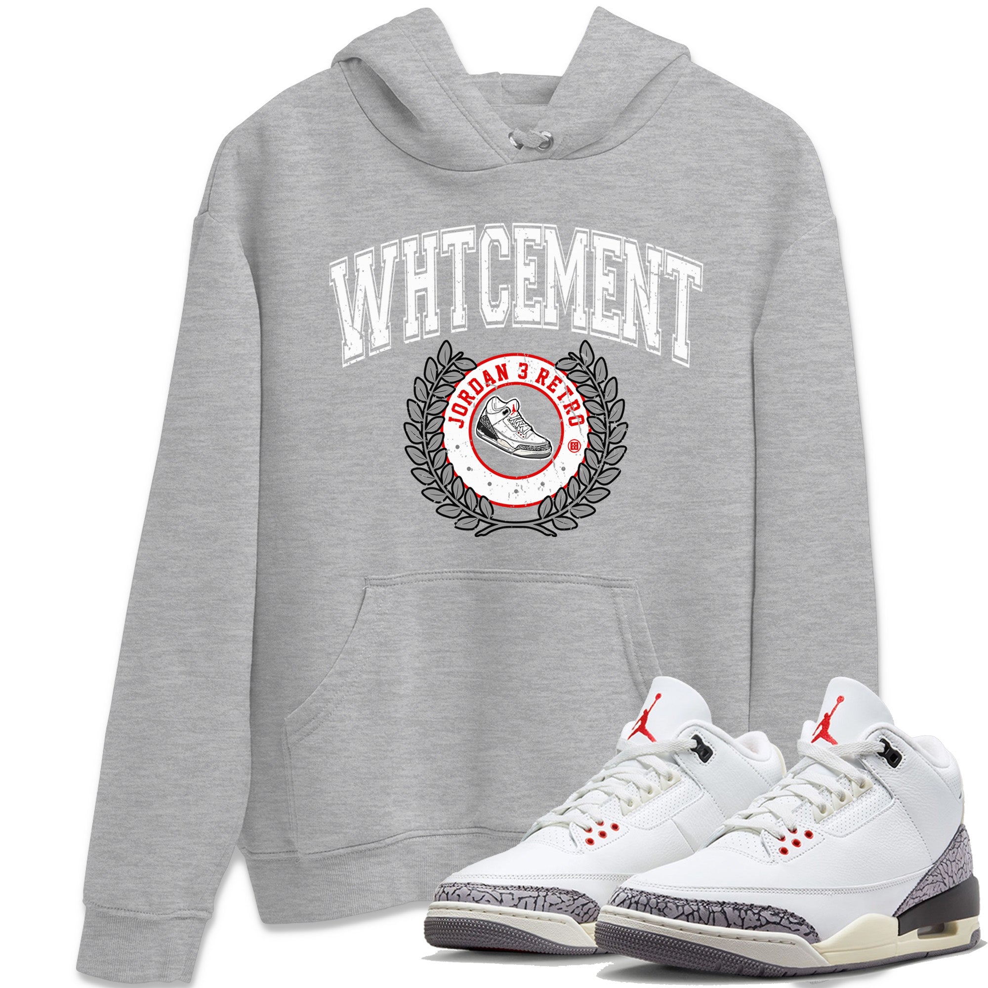 Air Jordan 3 White Cement Sneaker Match Tees Sneaker Letter Sneaker Tees Air Jordan 3 Retro White Cement Sneaker Release Tees Unisex Shirts Heather Grey 1