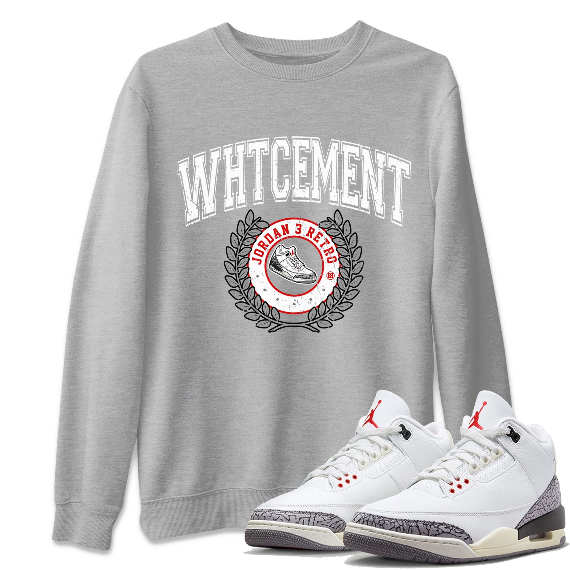 Air Jordan 3 White Cement Sneaker Match Tees Sneaker Letter Sneaker Tees Air Jordan 3 Retro White Cement Sneaker Release Tees Unisex Shirts Heather Grey 1