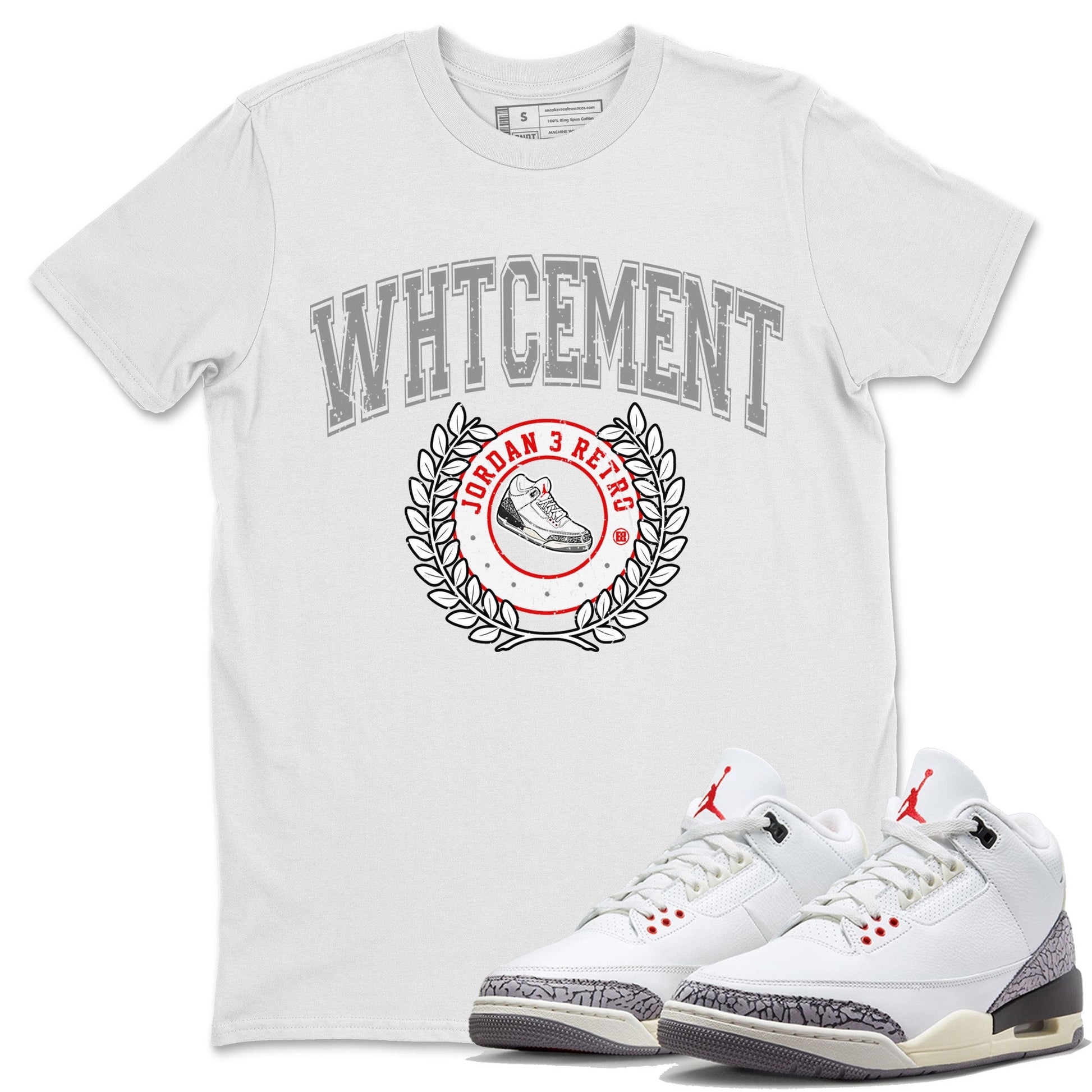 Air Jordan 3 White Cement Sneaker Match Tees Sneaker Letter Sneaker Tees Air Jordan 3 Retro White Cement Sneaker Release Tees Unisex Shirts White 1