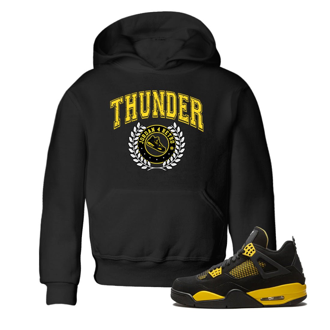 Air Jordan 4 Thunder Sneaker Match Tees Sneaker Letter Sneaker Tees Air Jordan 4 Retro Thunder Sneaker Release Tees Kids Shirts Black 1