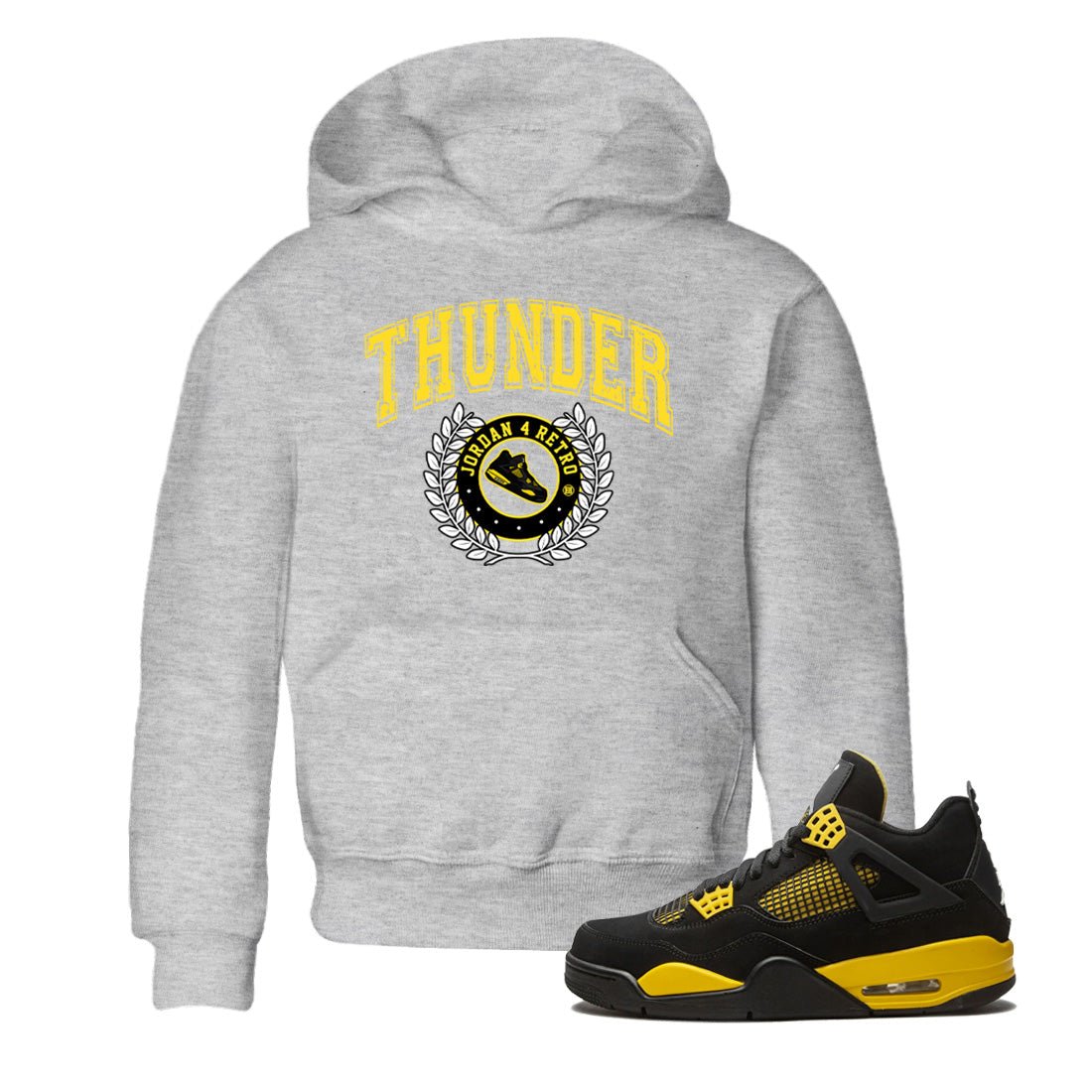 Air Jordan 4 Thunder Sneaker Match Tees Sneaker Letter Sneaker Tees Air Jordan 4 Retro Thunder Sneaker Release Tees Kids Shirts Heather Grey 1