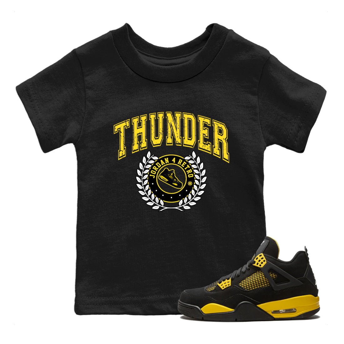 Air Jordan 4 Thunder Sneaker Match Tees Sneaker Letter Sneaker Tees Air Jordan 4 Retro Thunder Sneaker Release Tees Kids Shirts Black 1