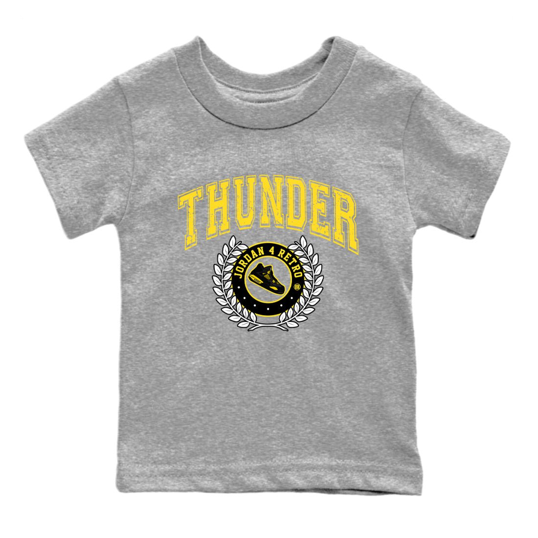 Air Jordan 4 Thunder Sneaker Match Tees Sneaker Letter Sneaker Tees Air Jordan 4 Retro Thunder Sneaker Release Tees Kids Shirts Heather Grey 2