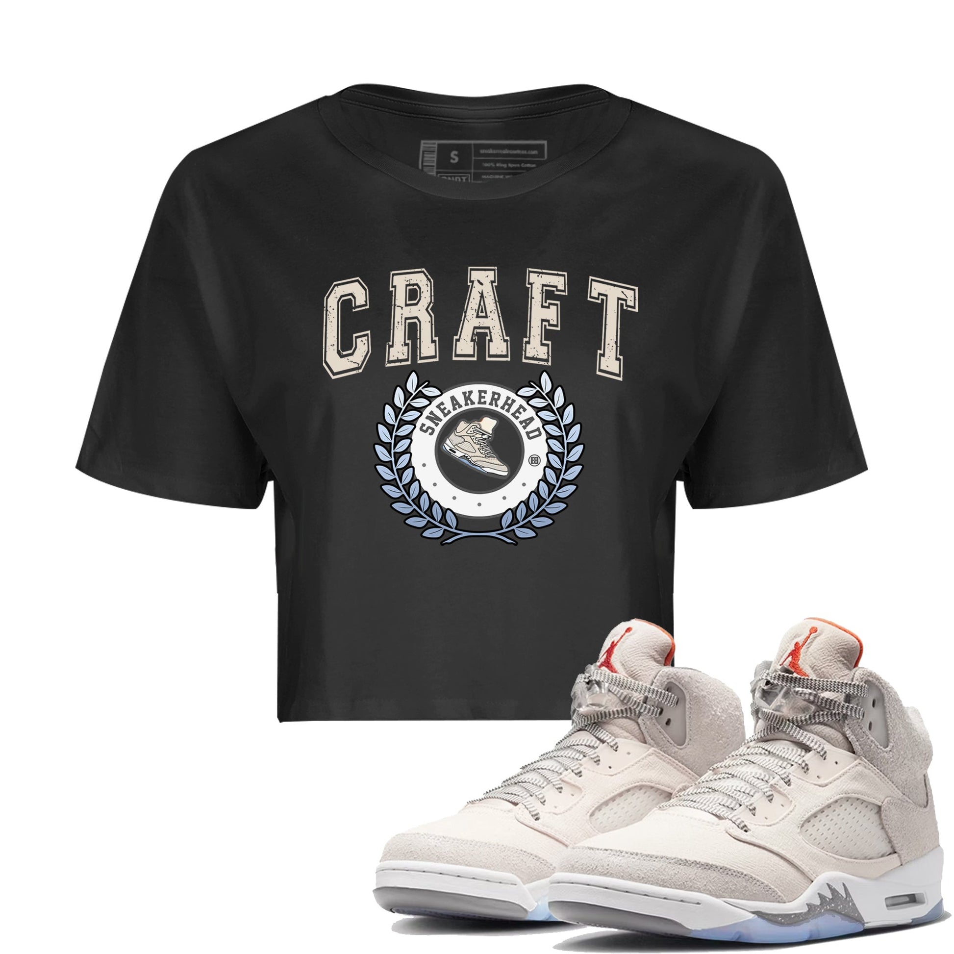 Air Jordan 5 Craft Sneaker Match Tees Sneaker Letter Sneaker Tees Air Jordan 5 Craft Shirt Women's Shirts Black 1
