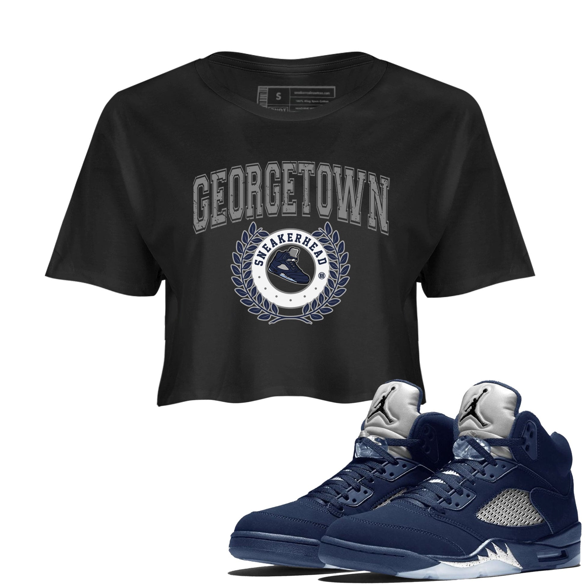 Air Jordan 5 Retro Midnight Navy shirt to match jordans Sneaker Letter sneaker tees AJ5 Georgetown SNRT Sneaker Release Tees Black 1 Crop T-Shirt