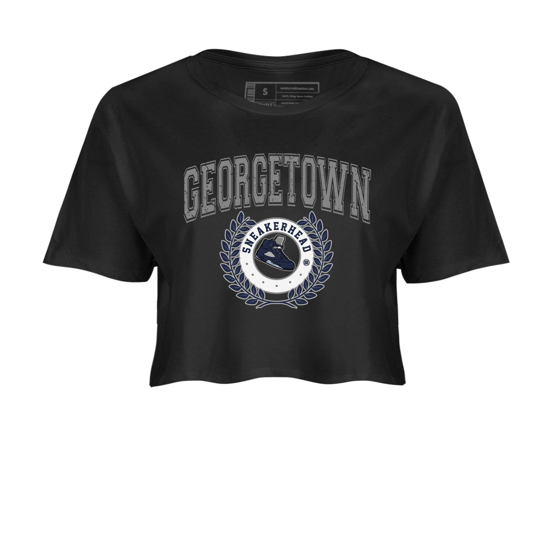 Air Jordan 5 Retro Midnight Navy shirt to match jordans Sneaker Letter sneaker tees AJ5 Georgetown SNRT Sneaker Release Tees Black 2 Crop T-Shirt