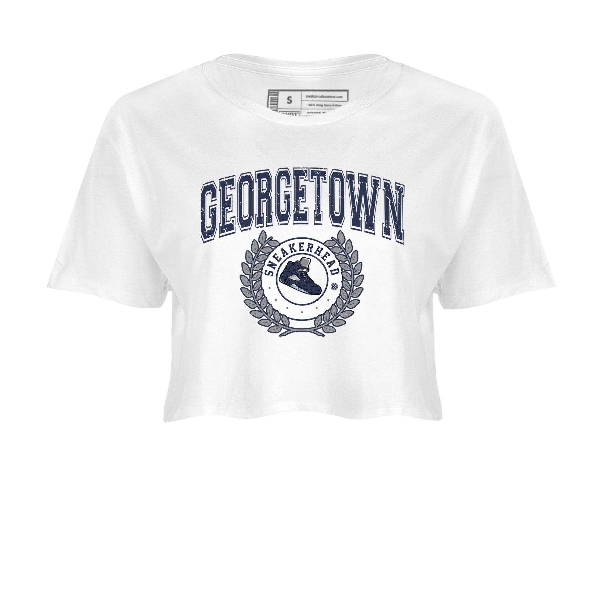 Air Jordan 5 Retro Midnight Navy shirt to match jordans Sneaker Letter sneaker tees AJ5 Georgetown SNRT Sneaker Release Tees White 2 Crop T-Shirt