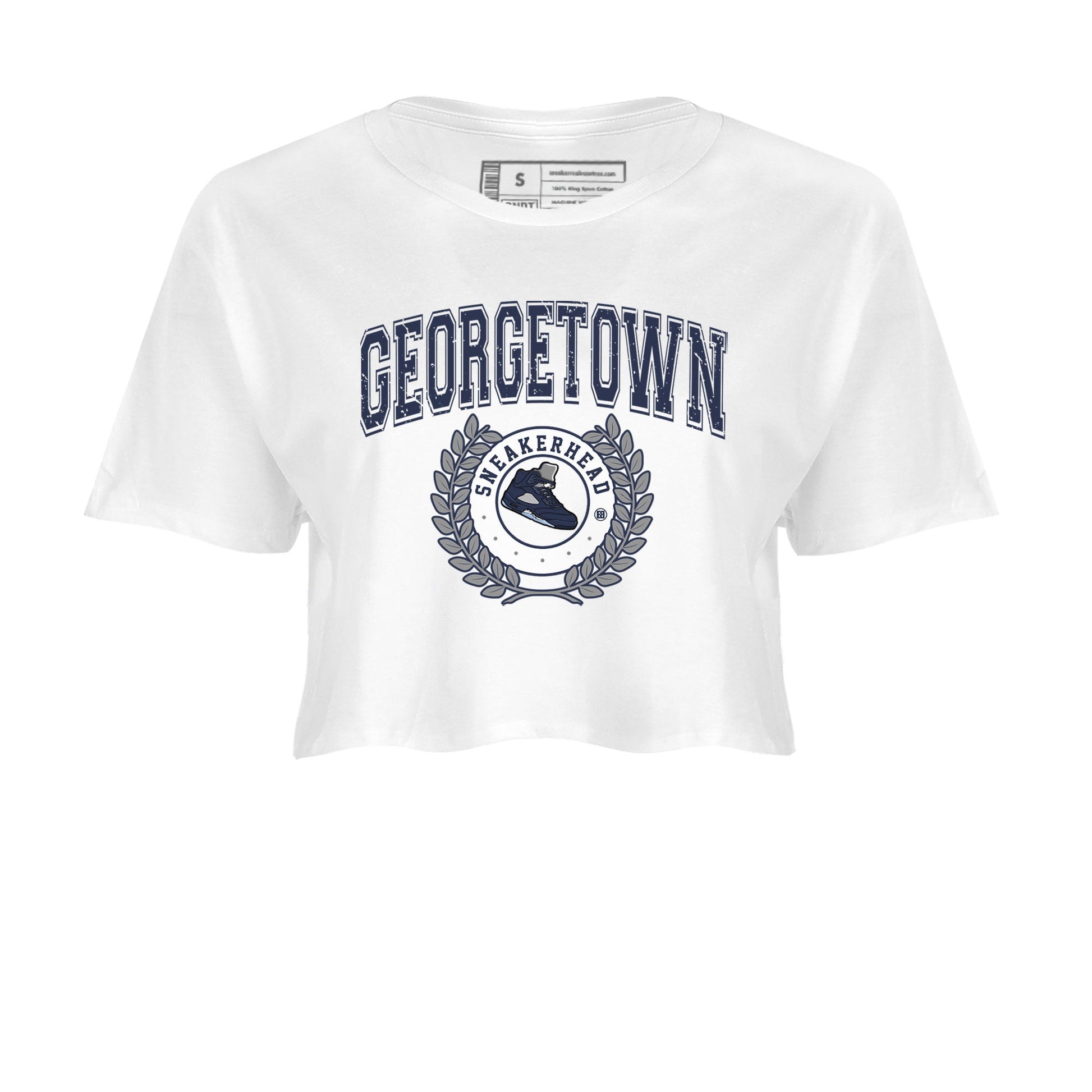 Air Jordan 5 Retro Midnight Navy shirt to match jordans Sneaker Letter sneaker tees AJ5 Georgetown SNRT Sneaker Release Tees White 2 Crop T-Shirt