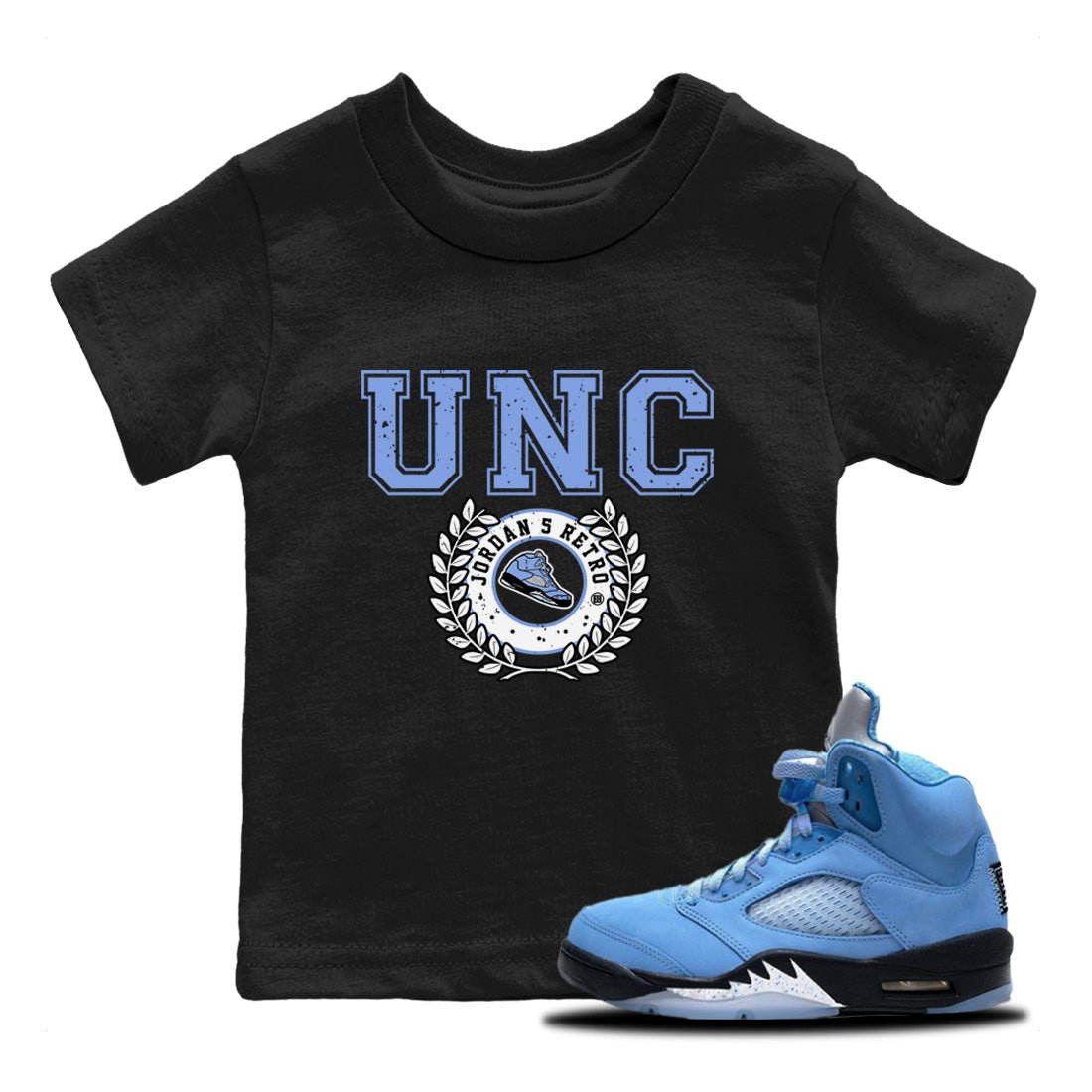Jordan 5 UNC Sneaker Match Tees Sneaker Letter Sneaker Tees Jordan 5 UNC Sneaker Release Tees Kids Shirts