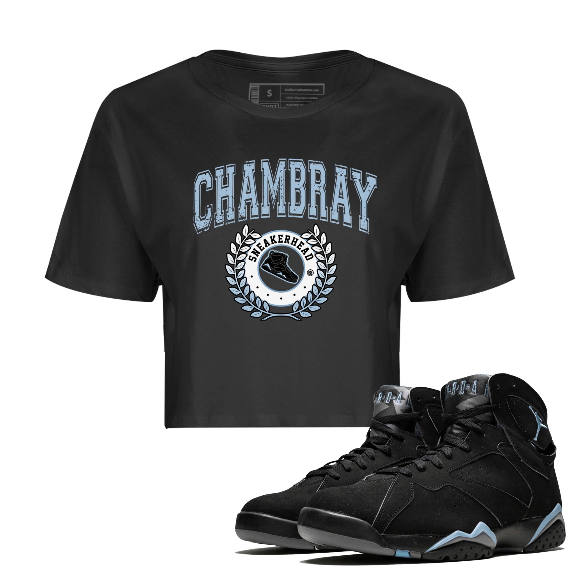 Air Jordan 7 Chambray Sneaker Match Tees Sneaker Letter Sneaker Tees AJ7 Chambray Sneaker Release Tees Women's Shirts Black 1