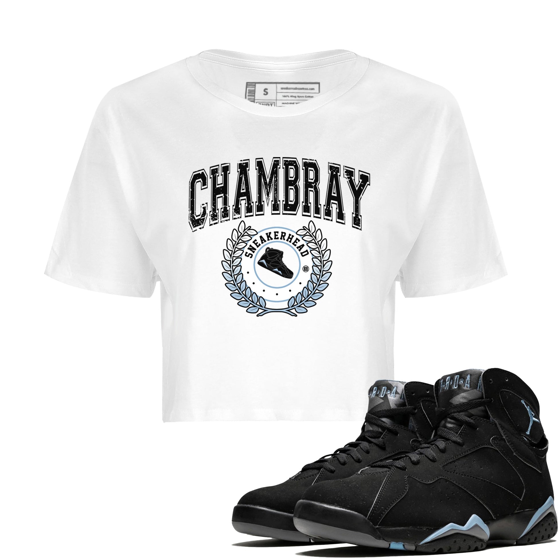 Air Jordan 7 Chambray Sneaker Match Tees Sneaker Letter Sneaker Tees AJ7 Chambray Sneaker Release Tees Women's Shirts White 1