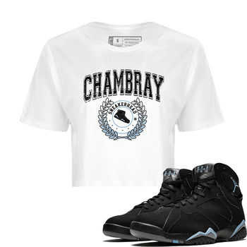 Air Jordan 7 Chambray Sneaker Match Tees Sneaker Letter Sneaker Tees AJ7 Chambray Sneaker Release Tees Women's Shirts White 1